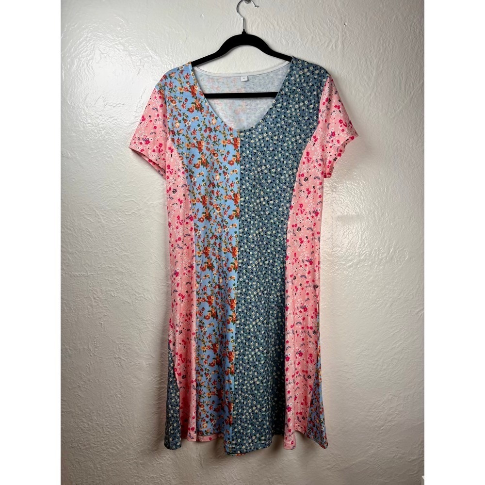 Patchwork Floral Mini Dress Womens‎ Large Prairie Cottage Boho Hippie Ditsy